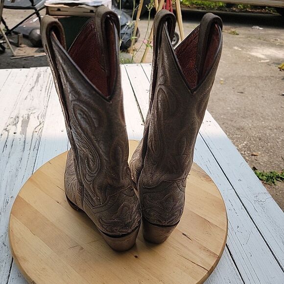 Dan Post Brown Leather Embossed El Paso Western Heeled Cowboy Boots 3247 Sz 7.5 - Picture 3 of 8